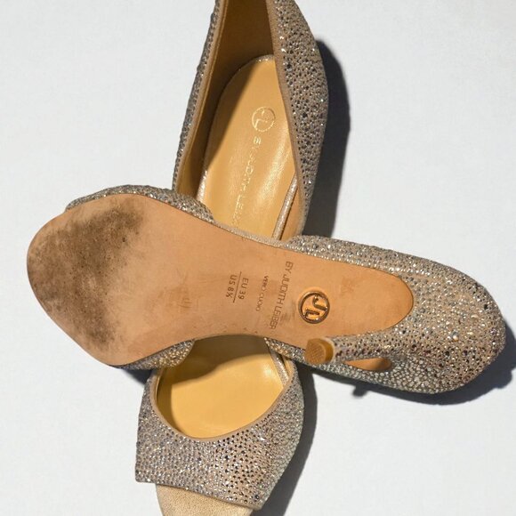 Judith Leiber Couture Swarovski Crystal Peep Toe Heels Sz 8.5 - Picture 4 of 4